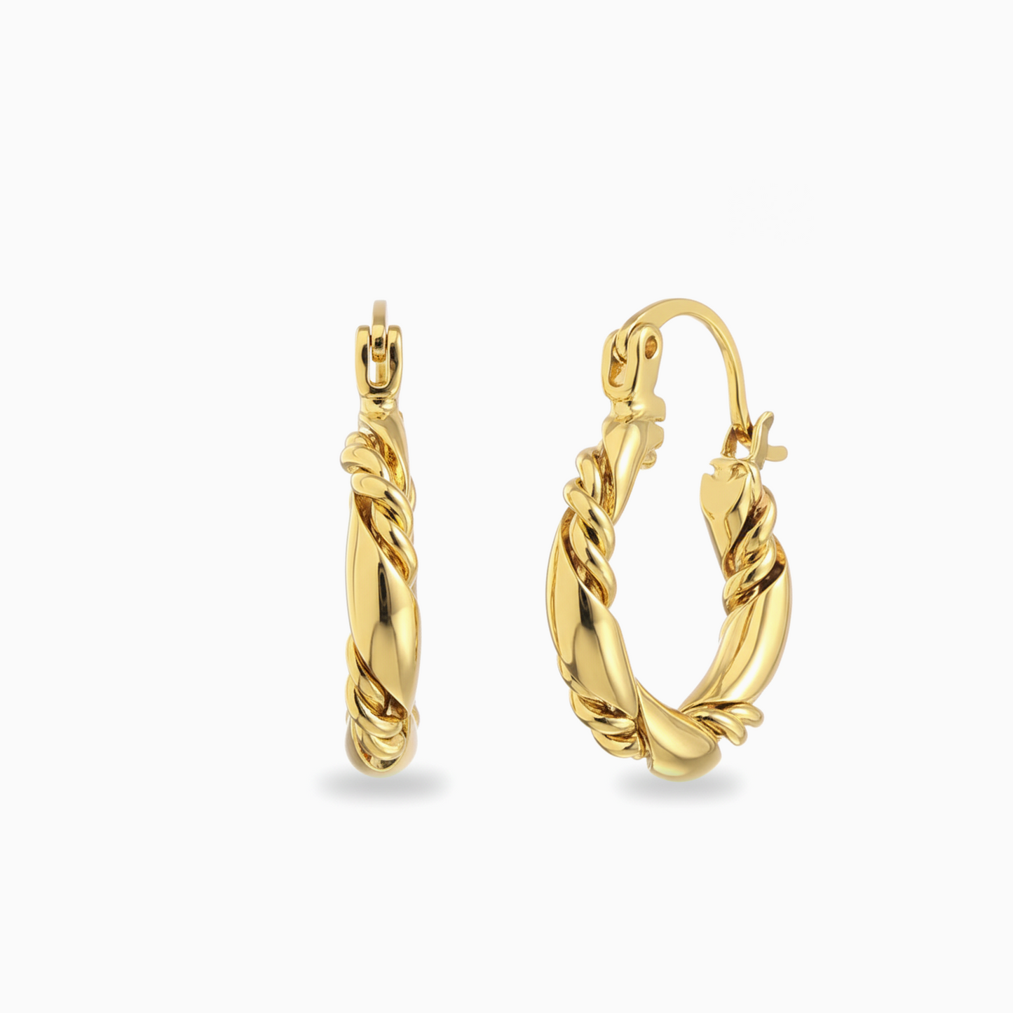 Rope Twist Oval Gold Hoop Earrings