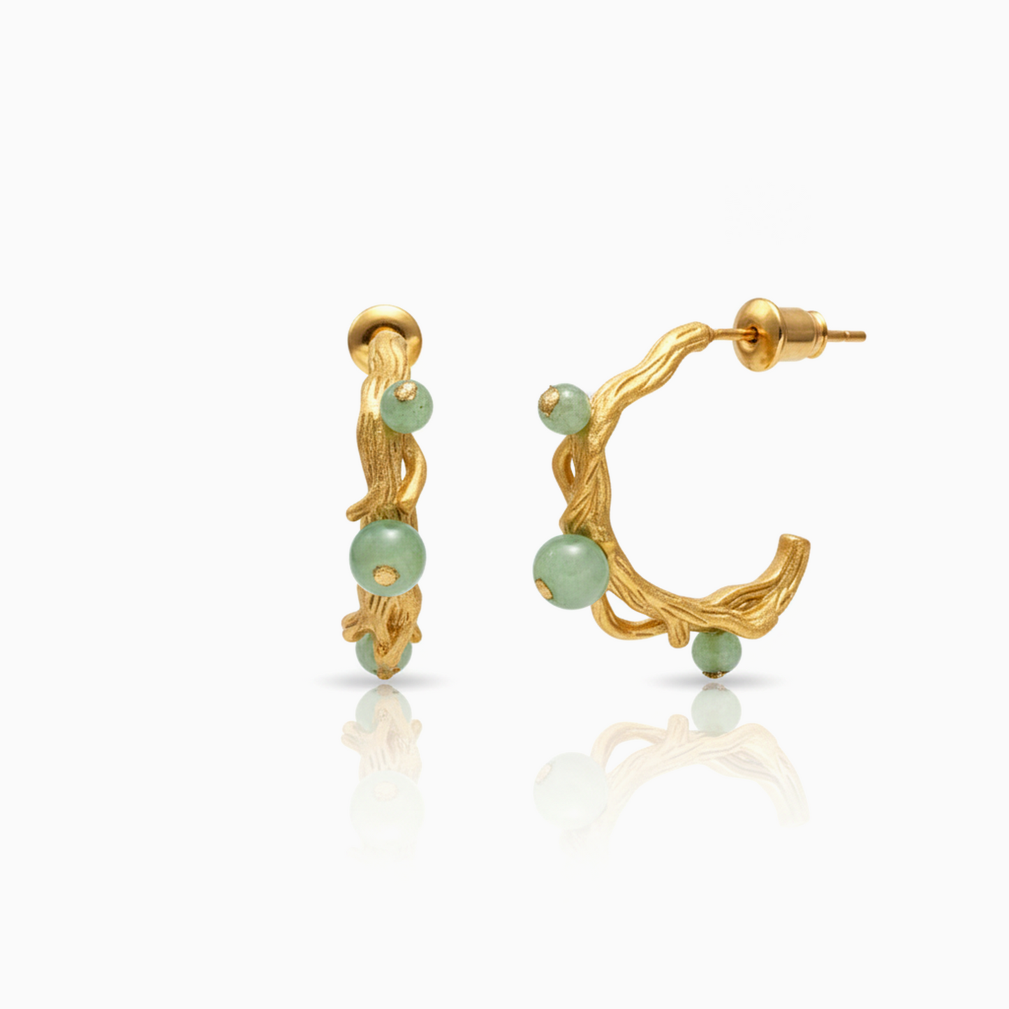 Jade Vine Textured Gold Hoops
