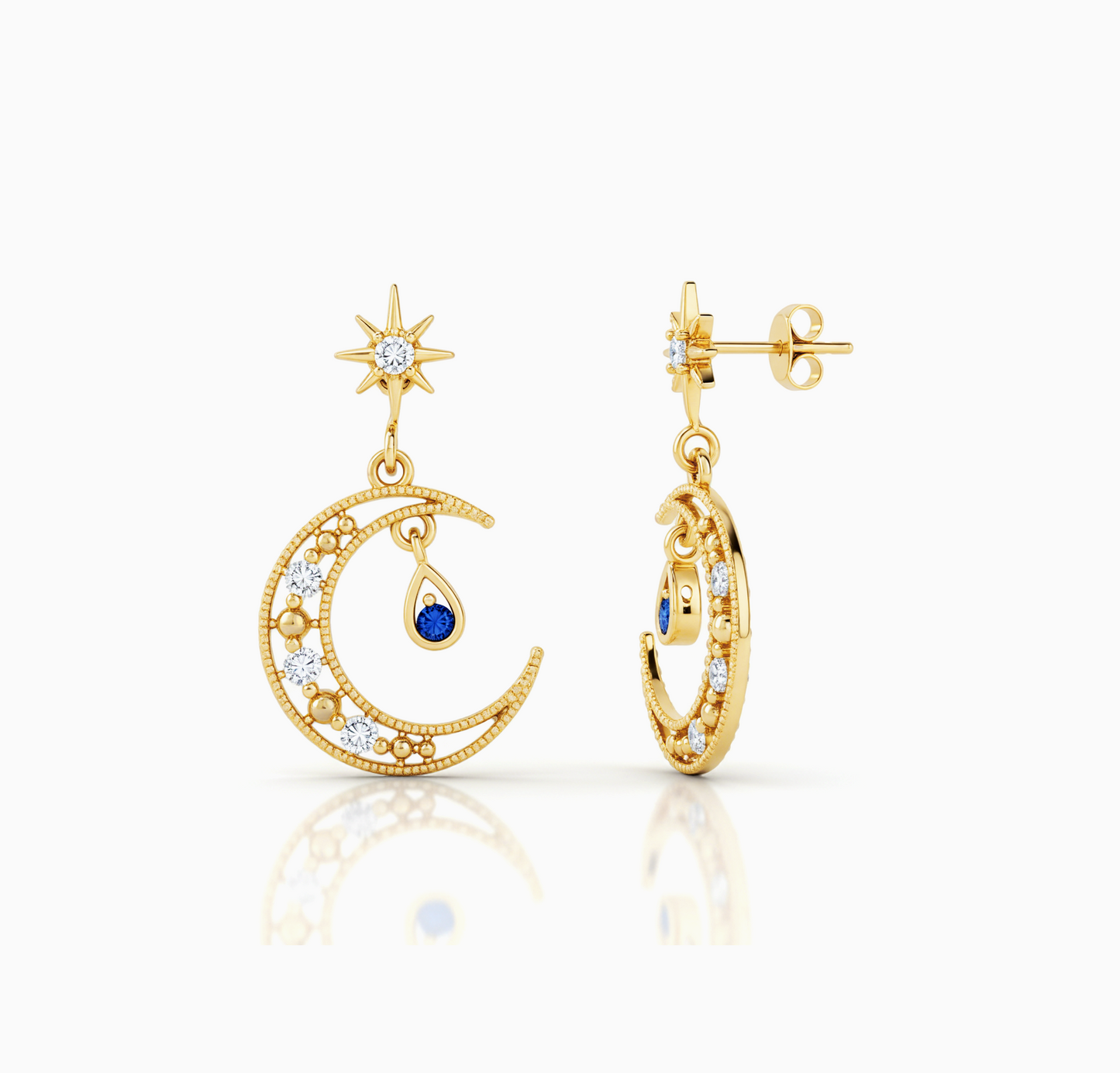 Sapphire Moonbeam Star Drop Earrings