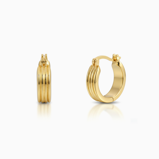 Gold Triple-Ridge Huggie Hoops