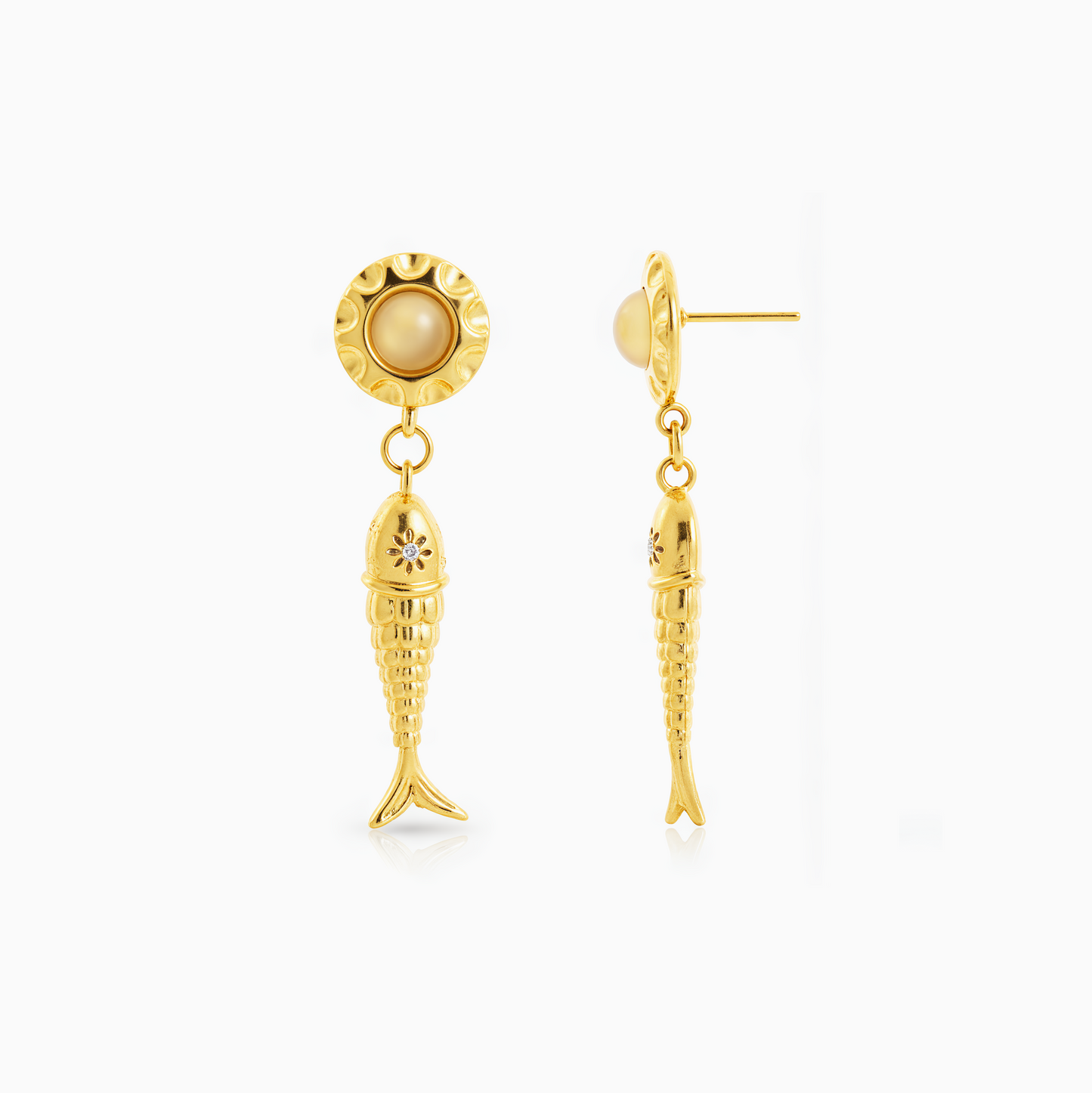 Gold Fish Charm Drop Earrings
