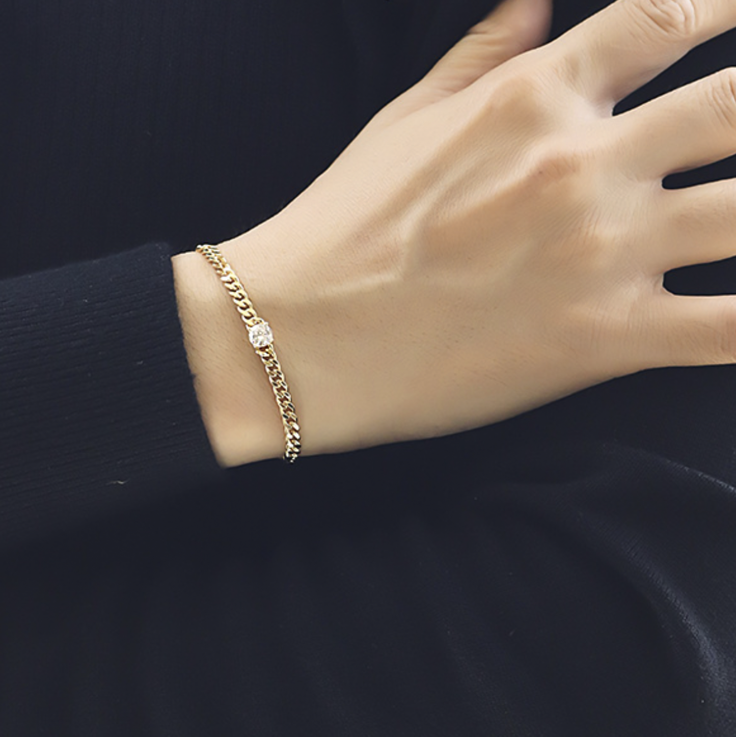 Gold Statement Square Zirconia Bracelet