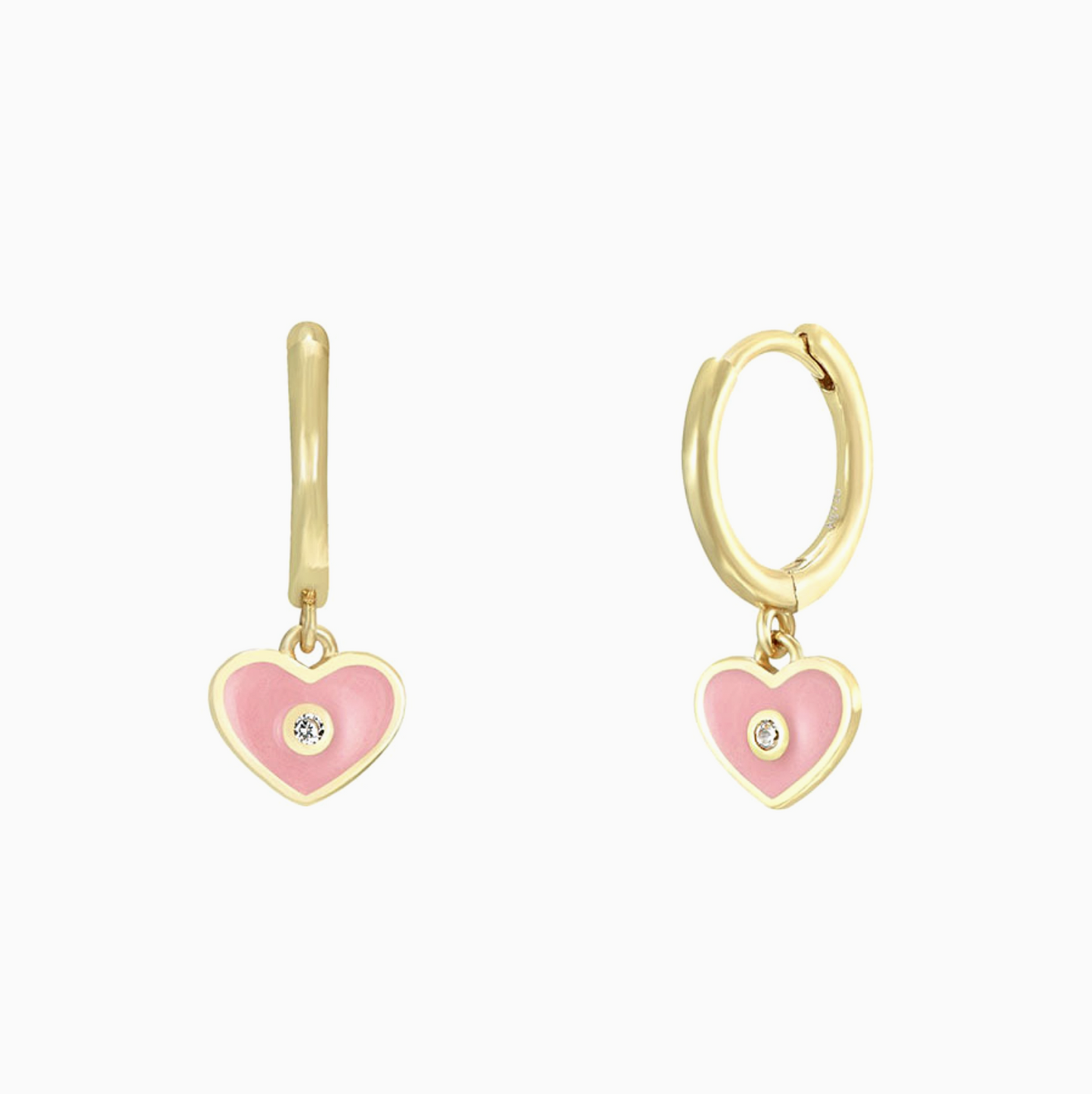 Coquette Pink Heart Charm Gold Hoop Earrings