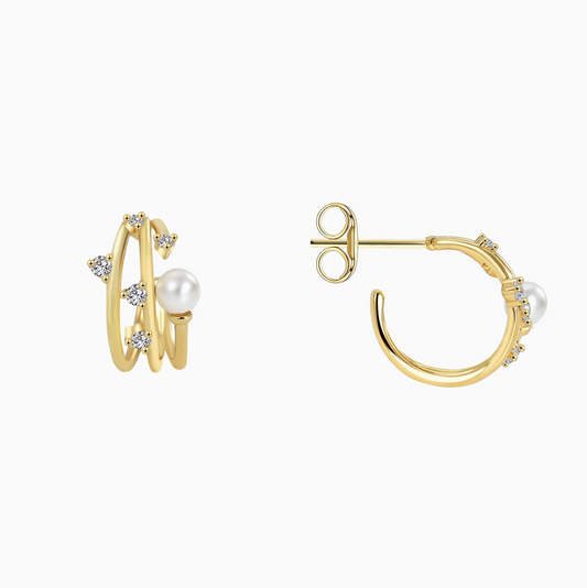 Dainty Gold Layers Pearl Hoop Earrings