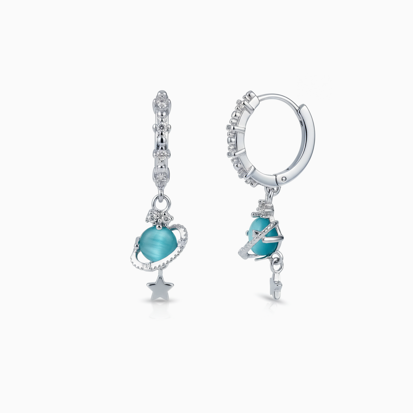 Celestial Planet & Star Gold Huggie Drop Earrings