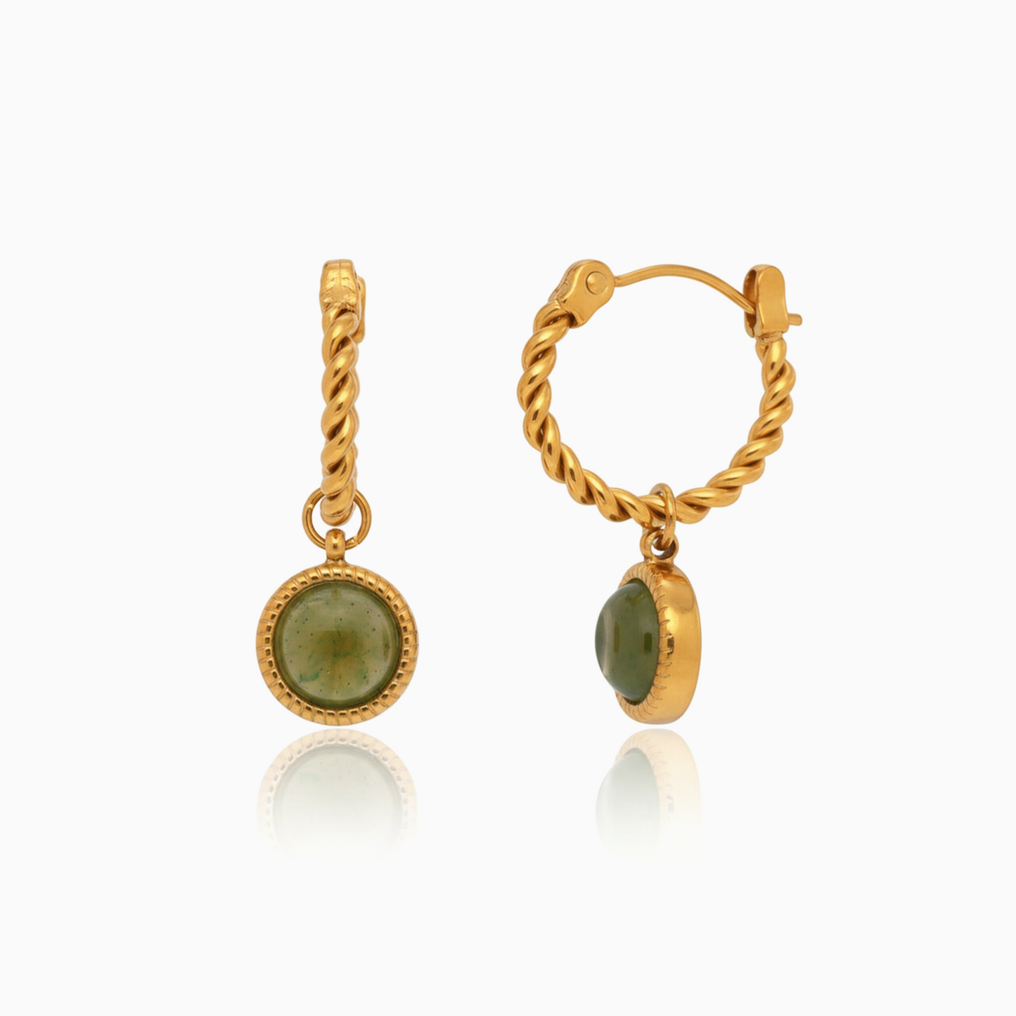 White Jade Rope Hoop Drop Earrings