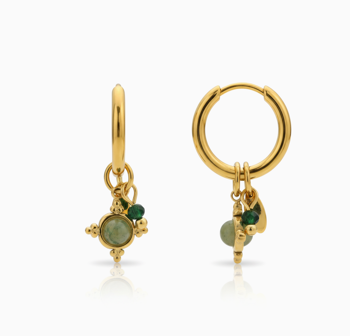 Jade Charm Compass Huggie Hoops