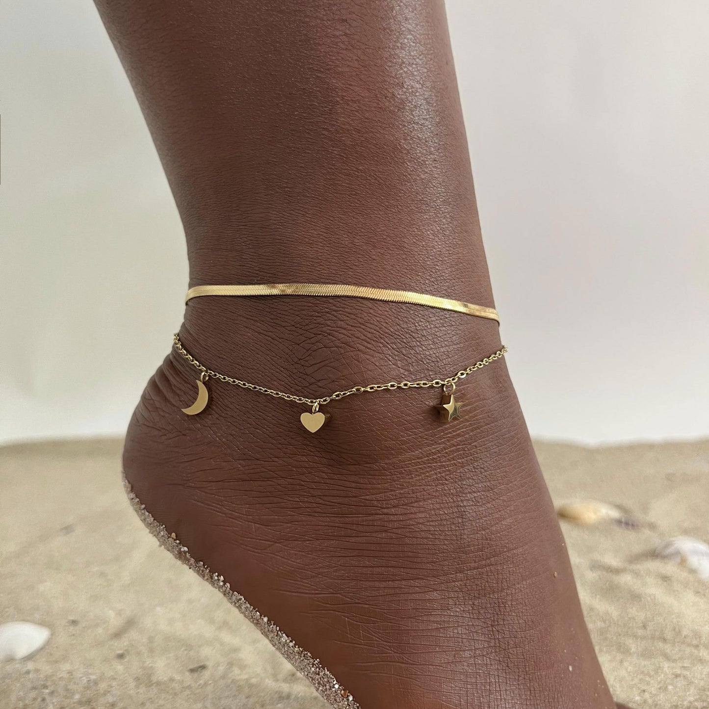 Gold Double Layers Pendants Bracelet/ Anklet