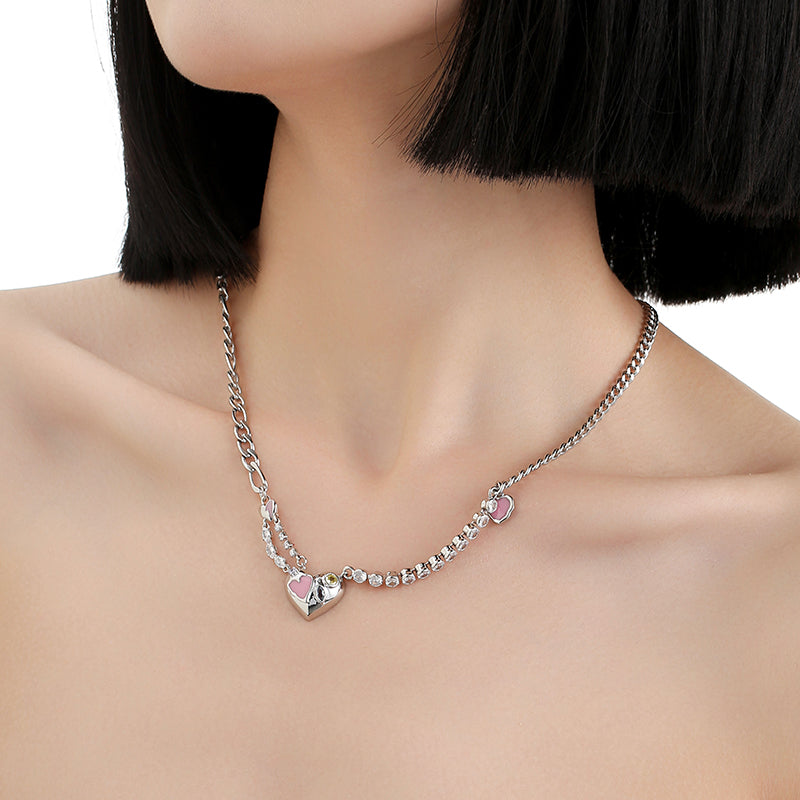 Platinum-plated Tiny Pink Heart Necklace