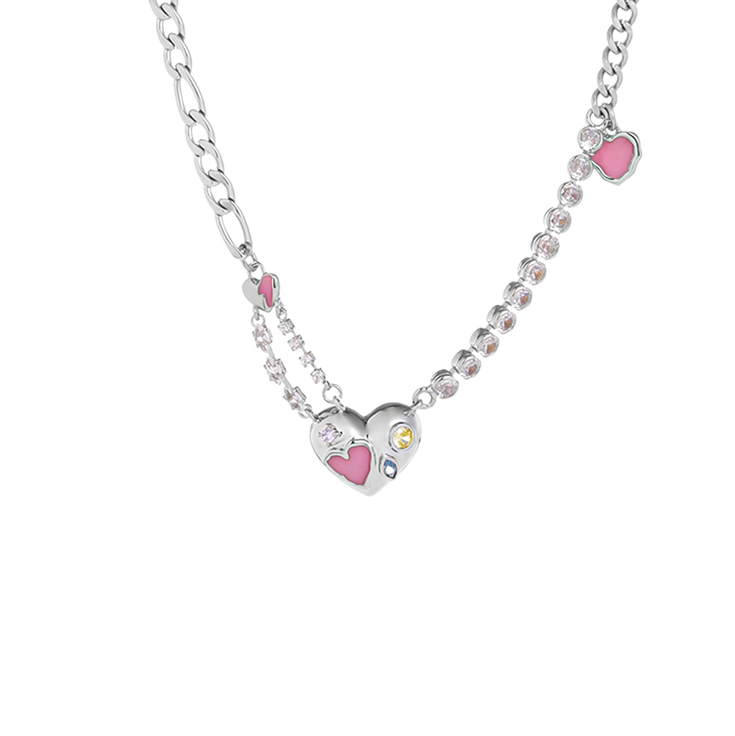 Platinum-plated Tiny Pink Heart Necklace