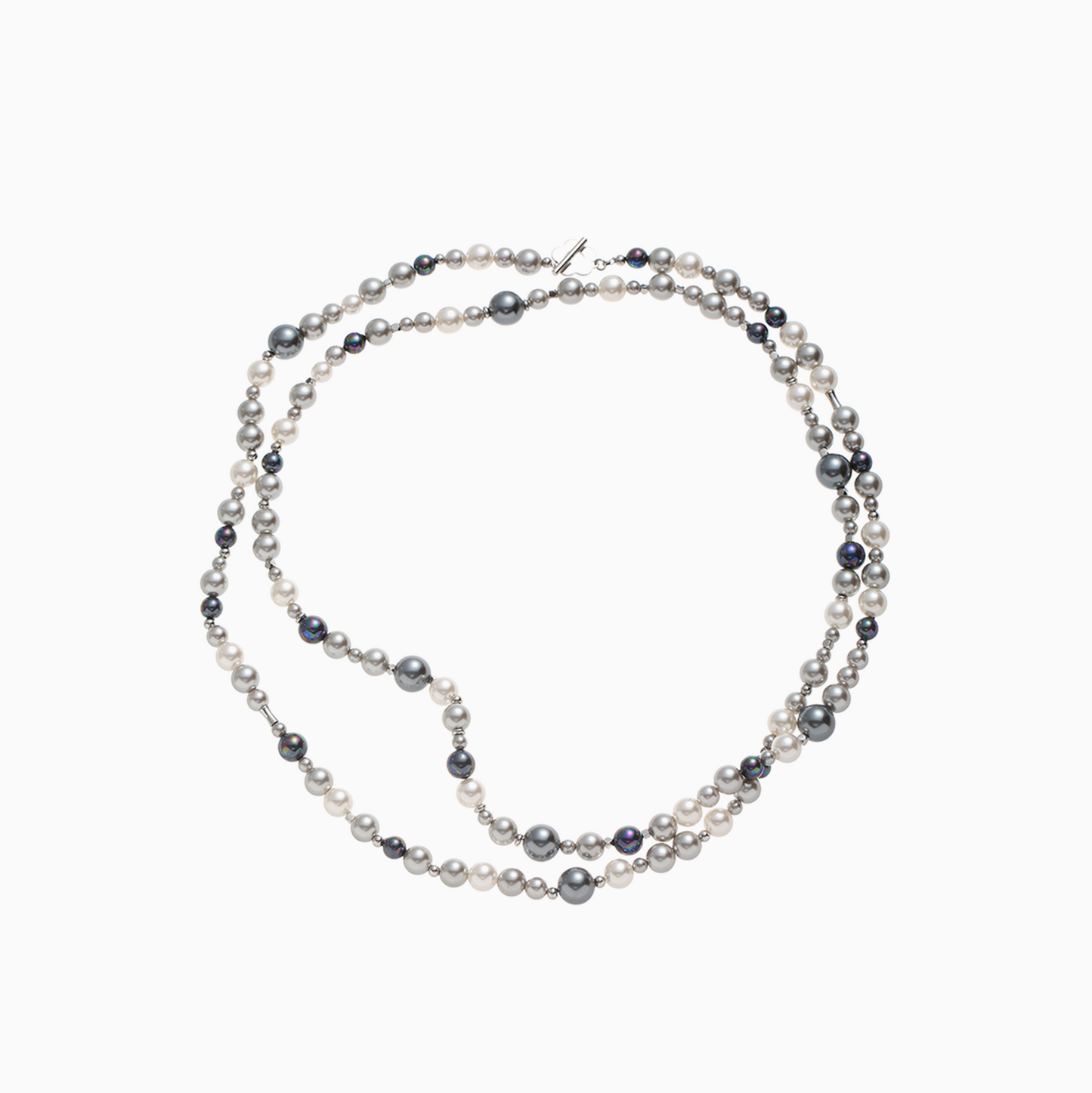 Long Silver Gold-plated Gray Pearl Necklace