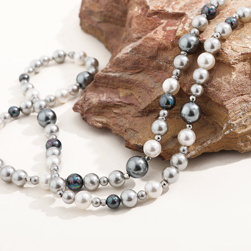 Long Silver Gold-plated Gray Pearl Necklace