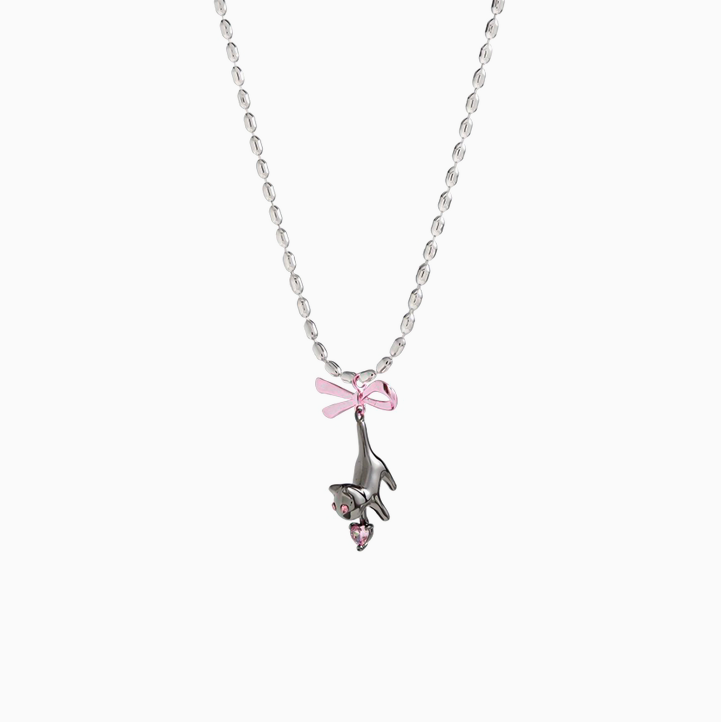 Pink Bow Kitty Necklace