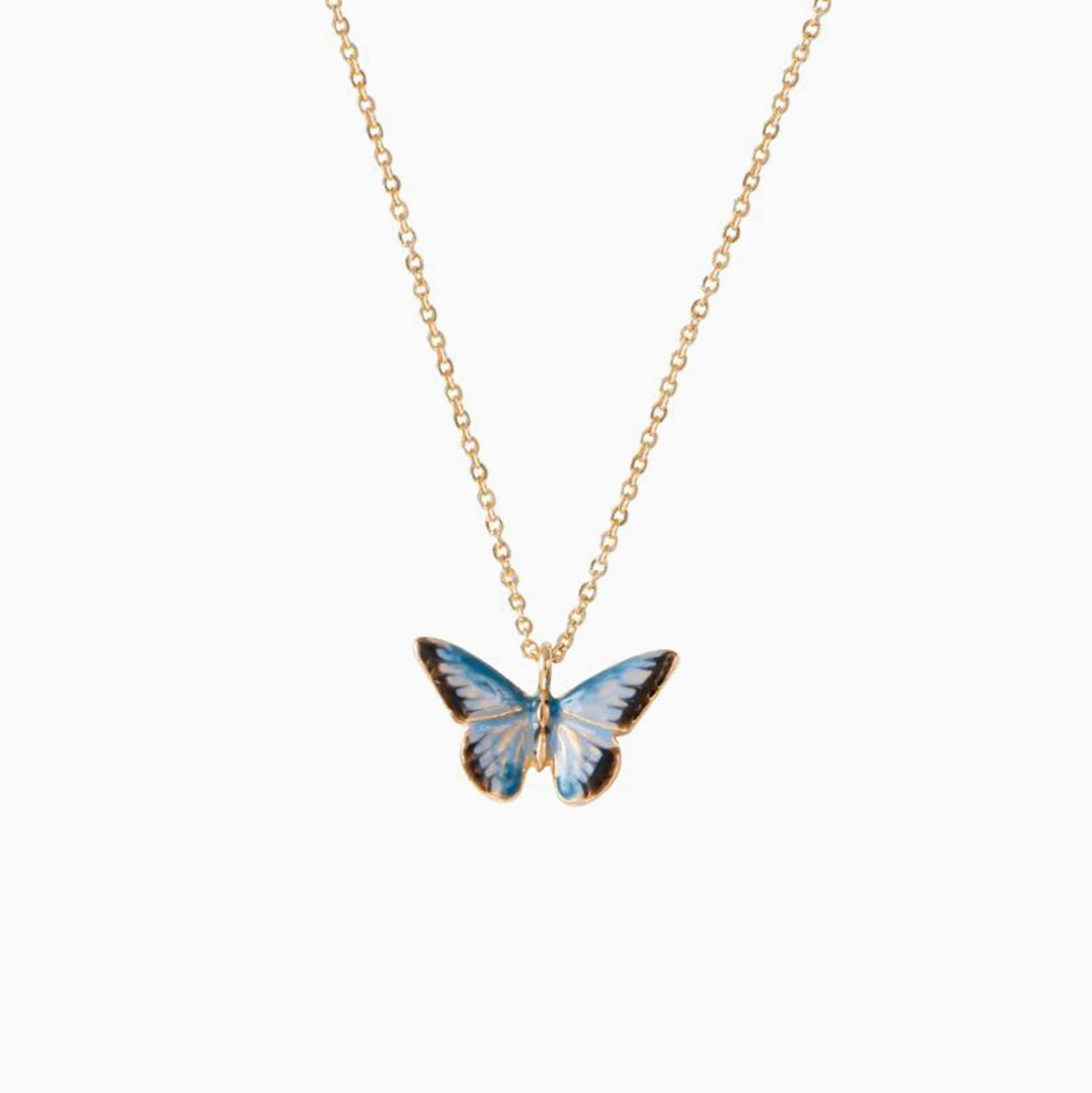 Blue Butterfly Enamel 18k Gold-plated Pendant Necklace