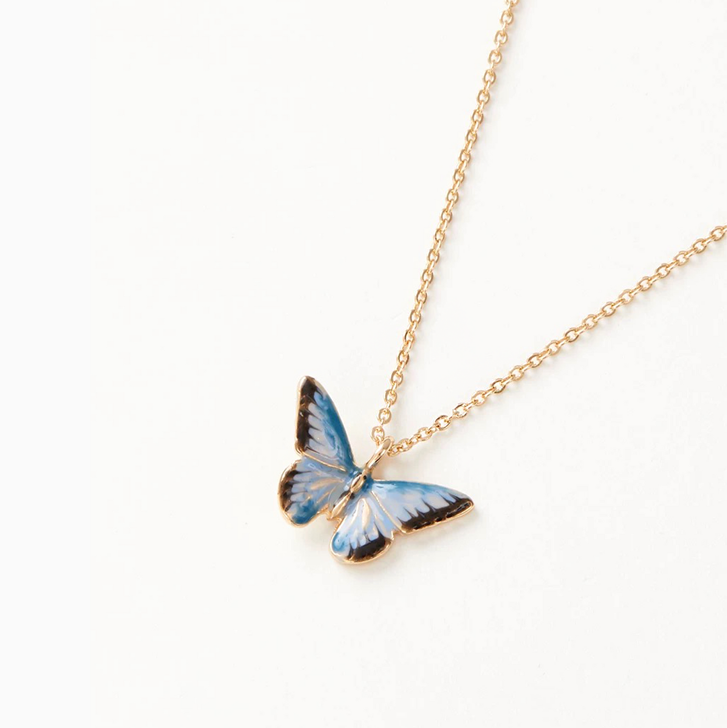 Blue Butterfly Enamel 18k Gold-plated Pendant Necklace