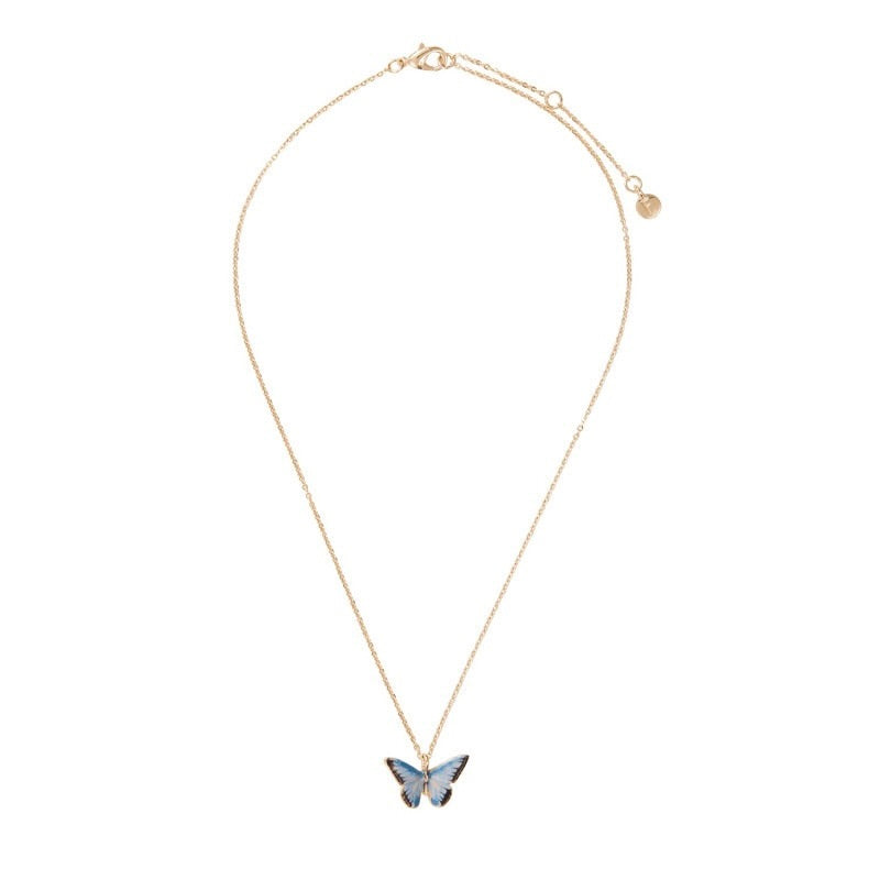 Blue Butterfly Enamel 18k Gold-plated Pendant Necklace