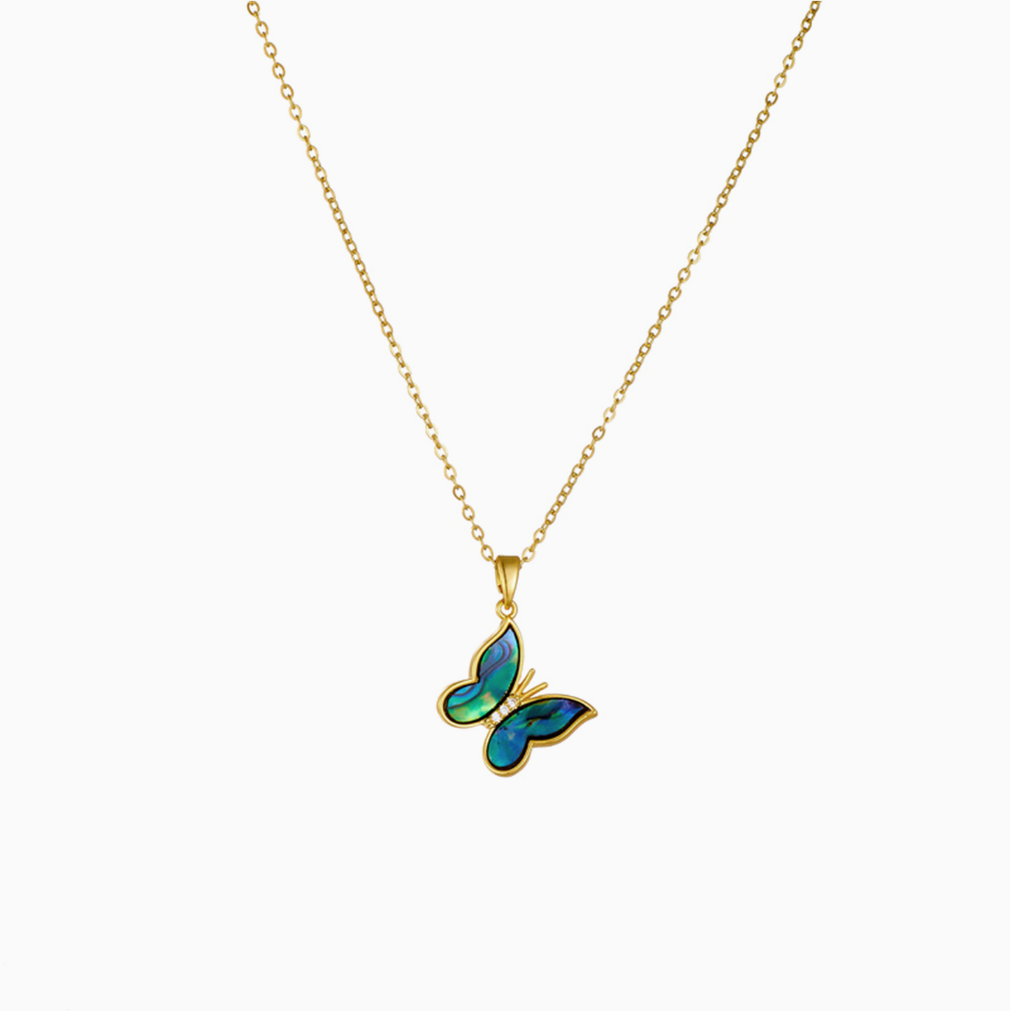 Dancing Butterfly Green Shell Tiny Necklace