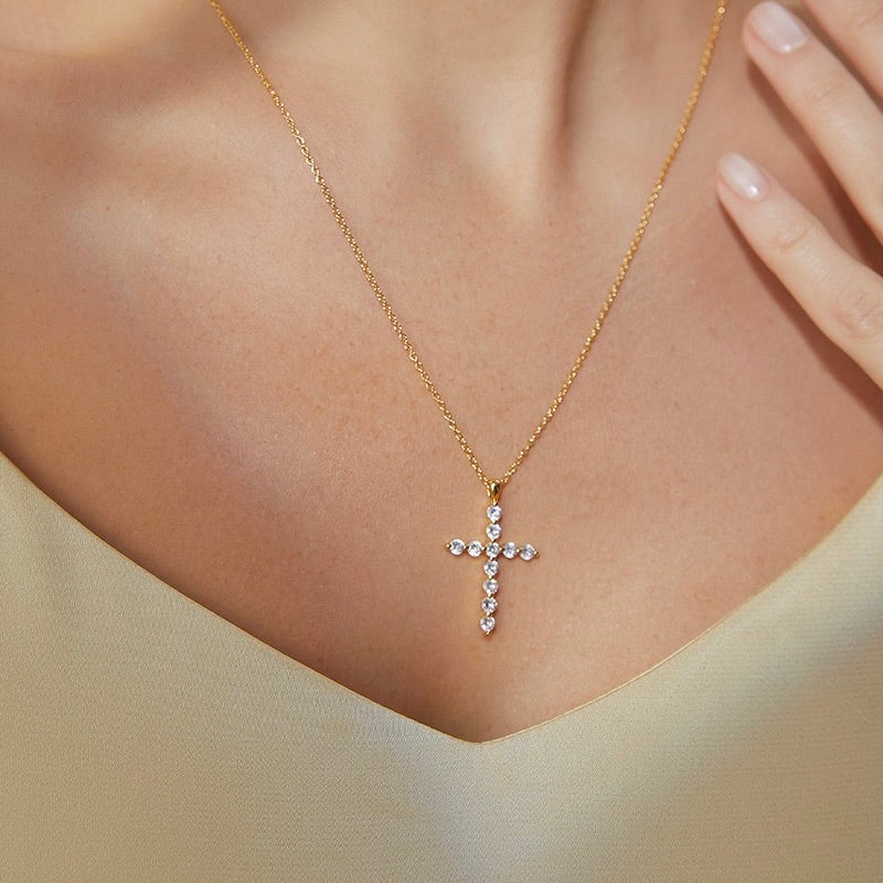 Yellow Gold Diamond Cross Pendant 18k Necklace