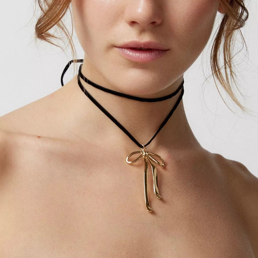 Coquette Layered Bow 14k Gold Necklace