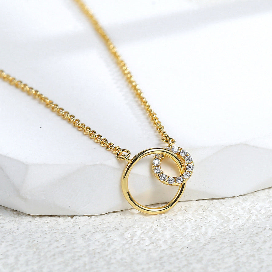 Gold Delicate Double Ring Necklace