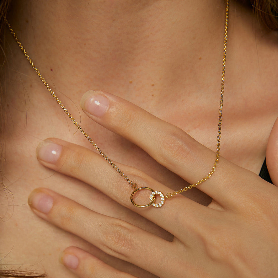 Gold Delicate Double Ring Necklace