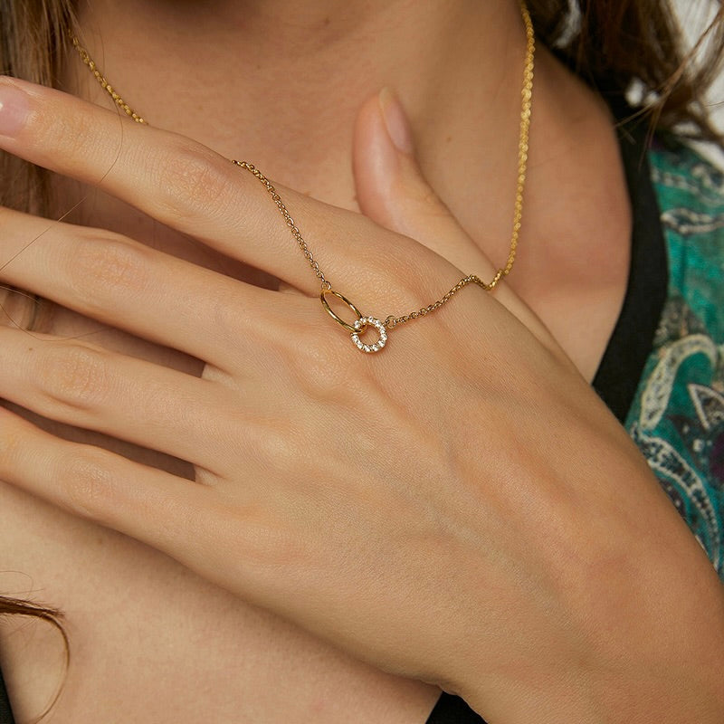 Gold Delicate Double Ring Necklace