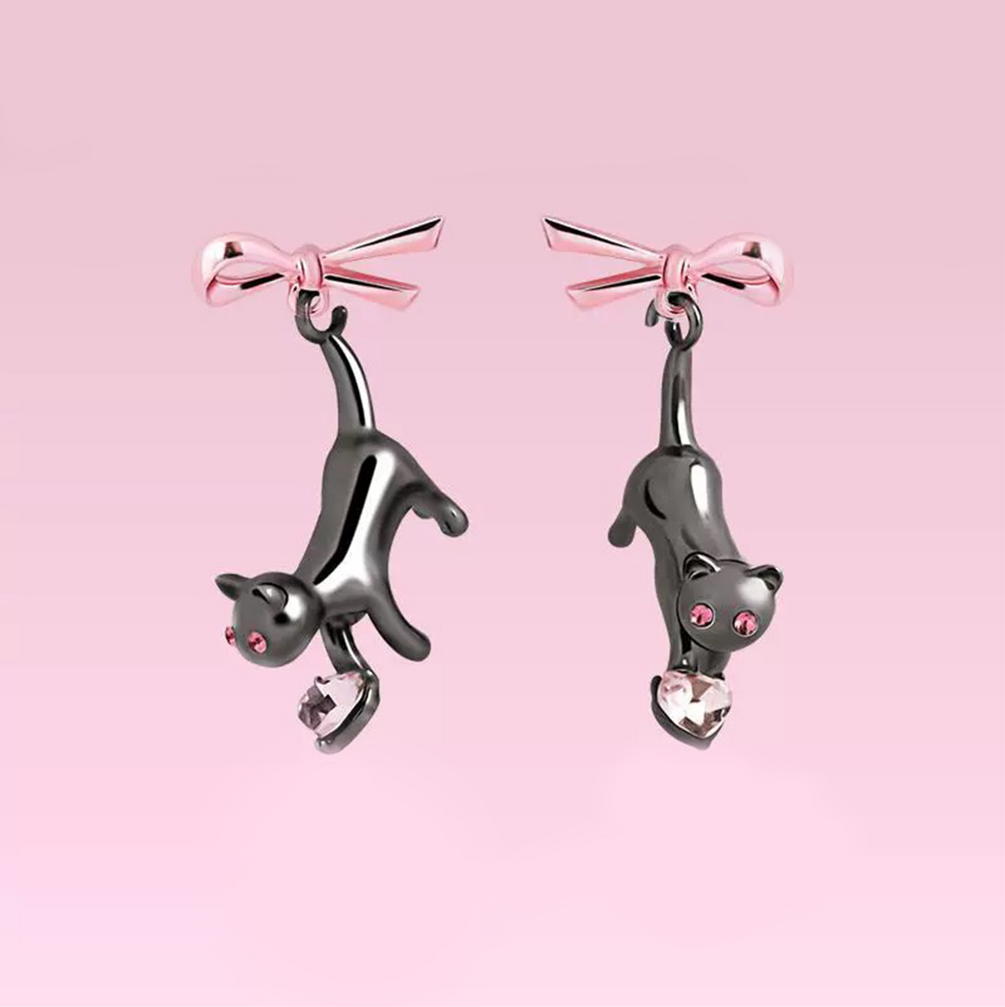 Pink Bow Kitty Earrings