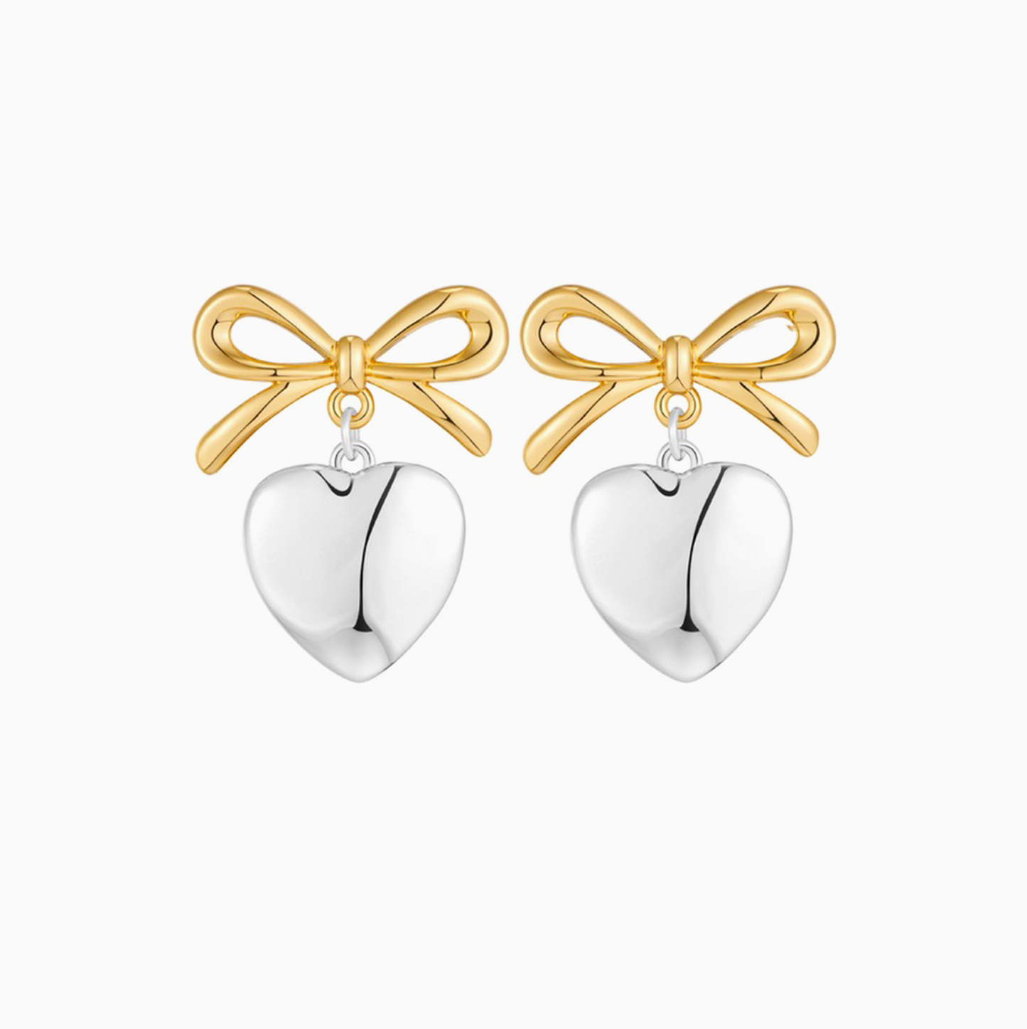 Yellow Gold Heart Bow Cute Girl Earrings