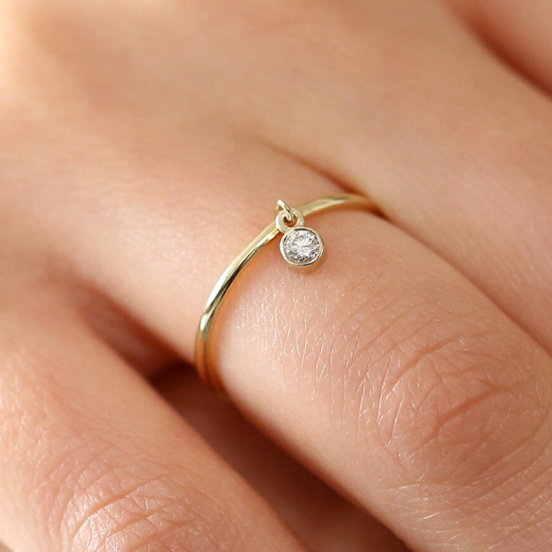 Tiny Delicate Diamond Thin Yellow Gold Stack Ring