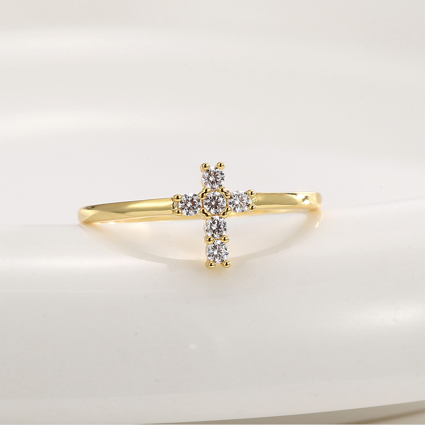 18K Gold Zirconia Cross Stack Ring