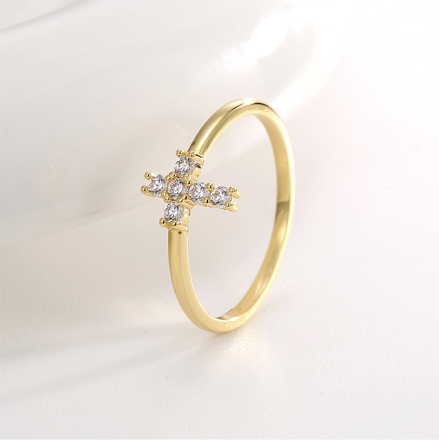 18K Gold Zirconia Cross Stack Ring