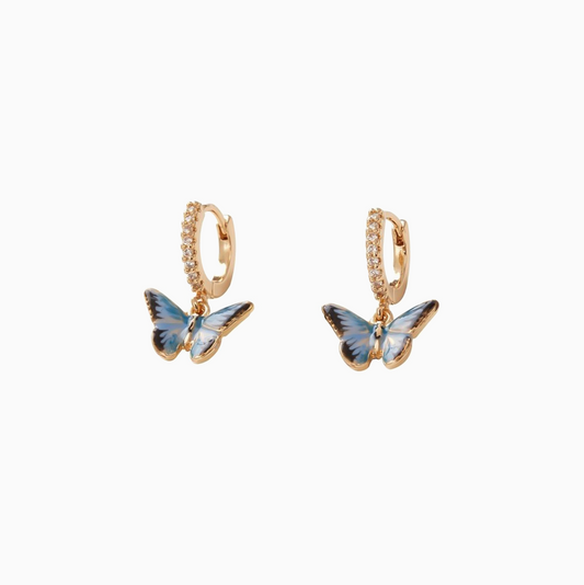 Retro Blue Butterfly Enamel 18k Gold-plated Earrings