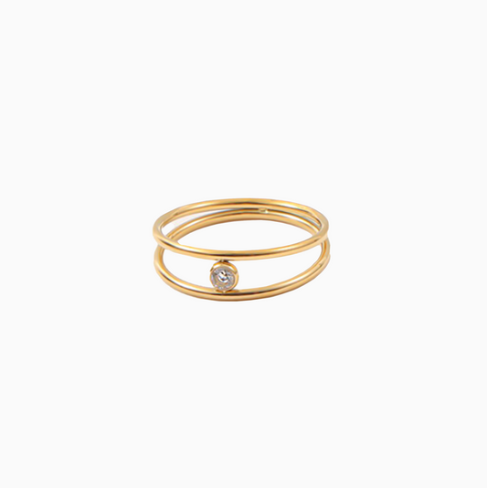 Gold Double Layers Zirconia Stack Ring