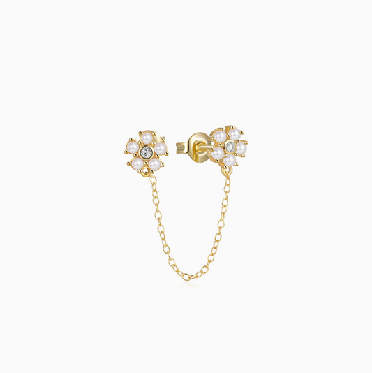 Gold 2 Flower Chain Stud