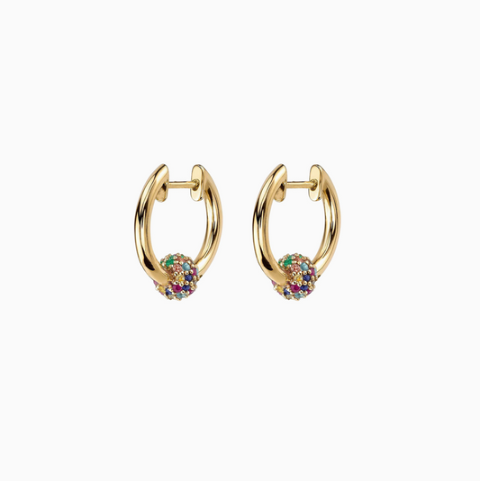 Yellow Gold Elegant Colorful Ball Hoops