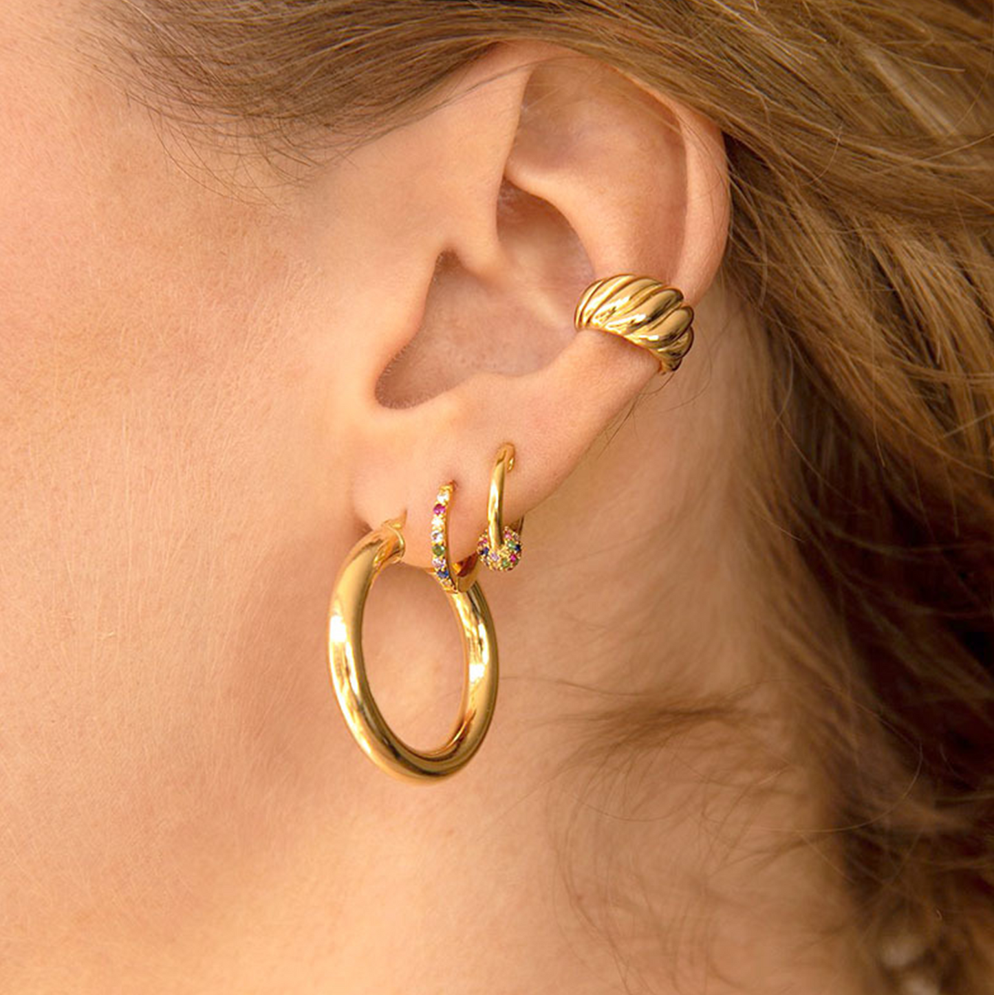 Yellow Gold Elegant Colorful Ball Hoops