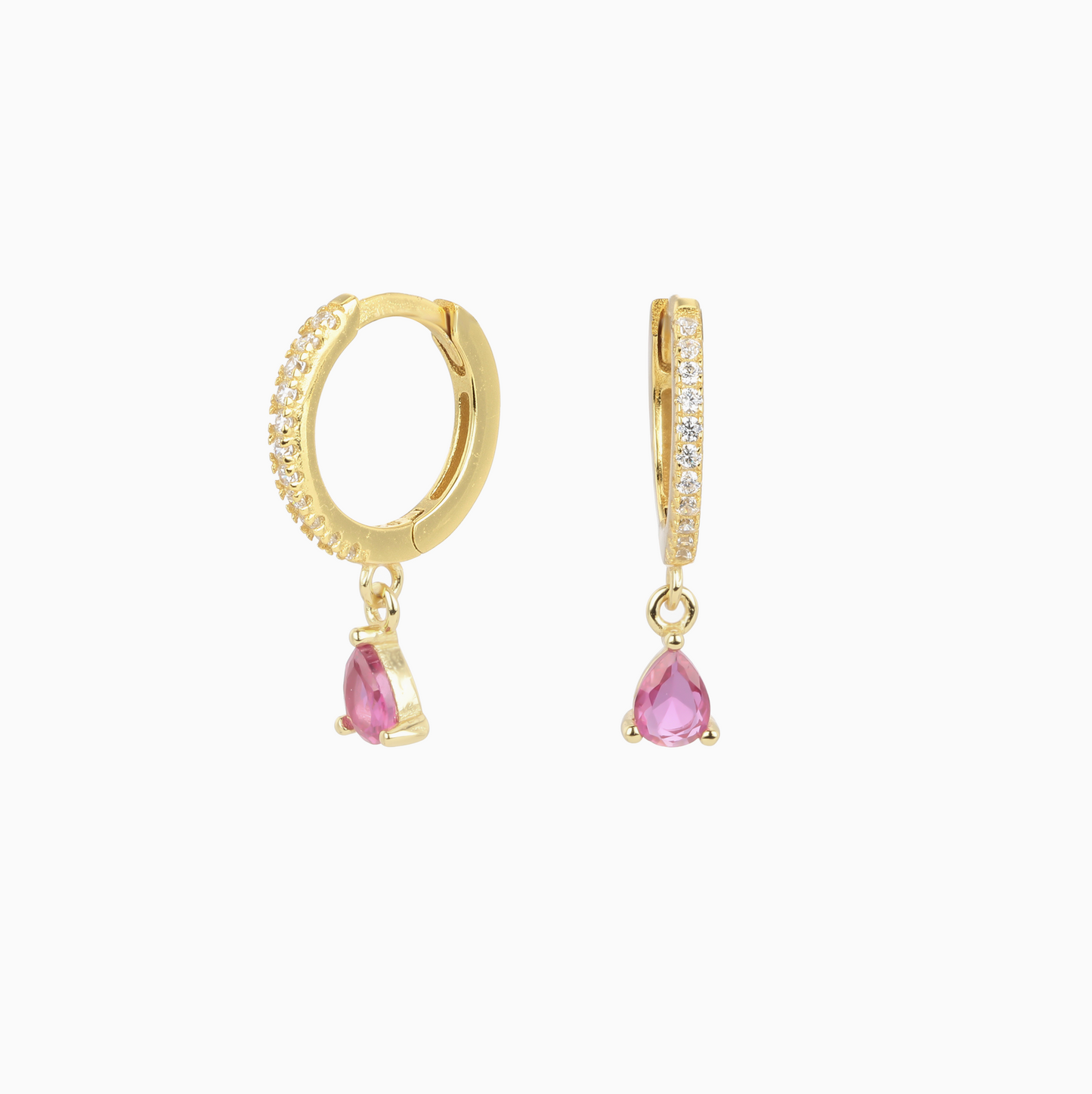 18k Gold-plated Pink Zirconia Delicate Teardrop Huggies