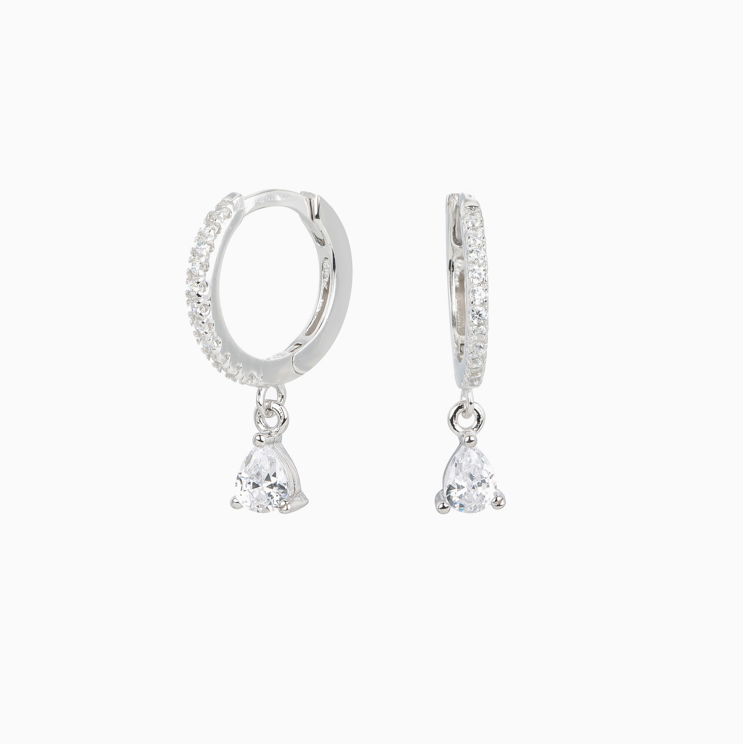 Zirconia Delicate Silver Teardrop Huggies