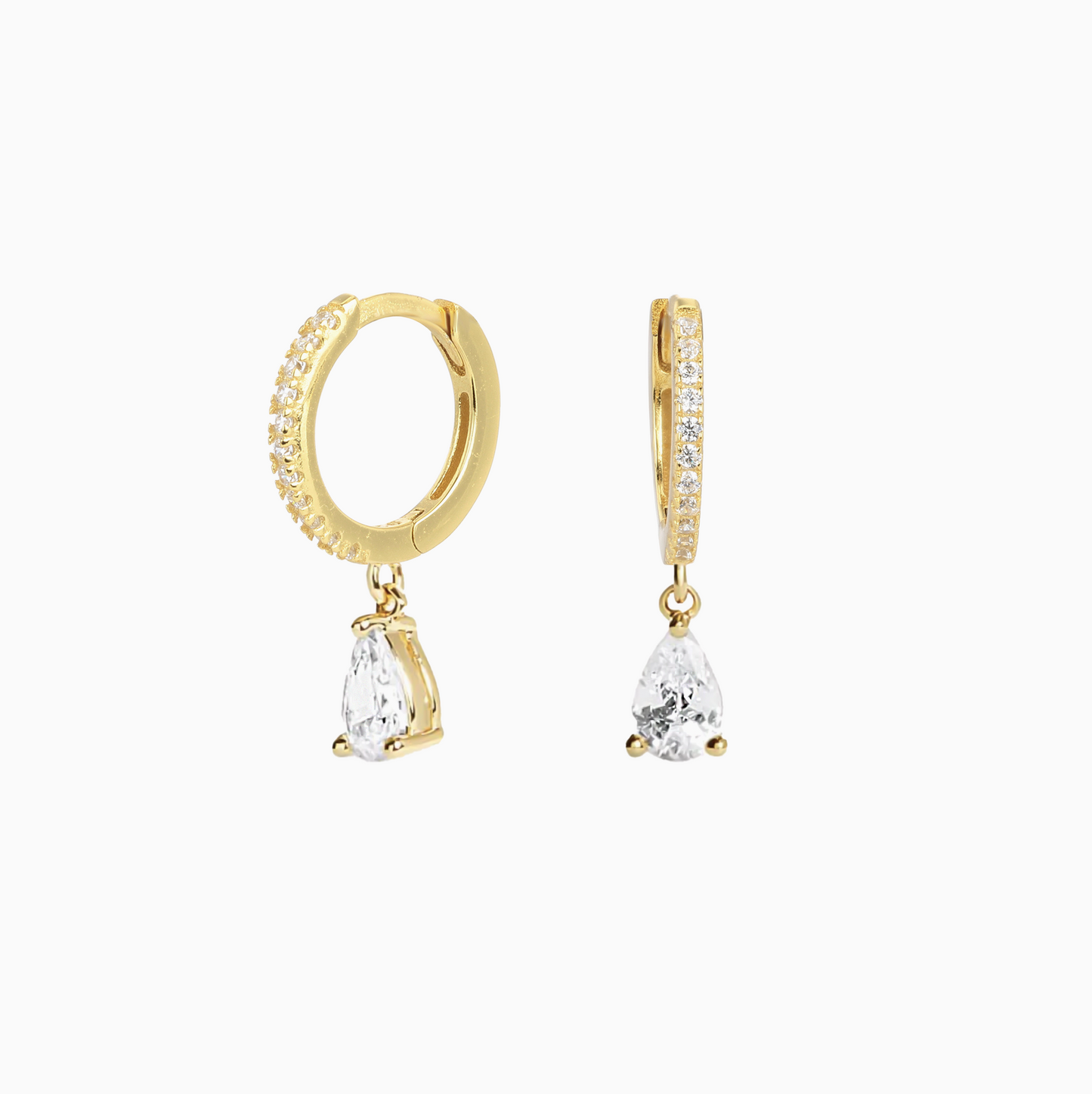 18k Gold-plated White Zirconia Delicate Teardrop Huggies