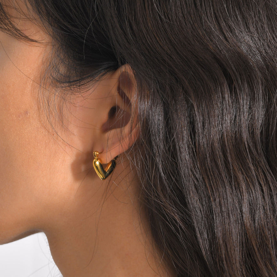 Yellow Gold Bold Heart Earrings