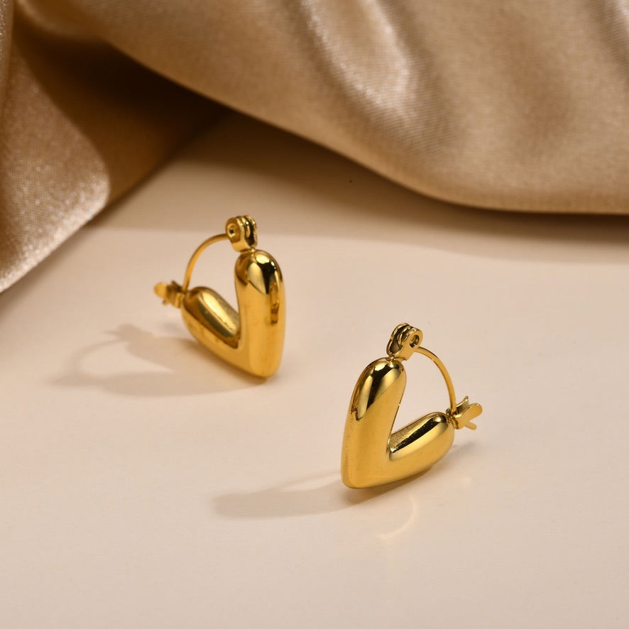 Yellow Gold Bold Heart Earrings