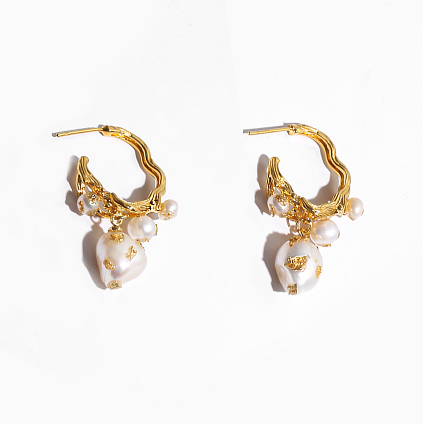 Broque Gold-plated with Natural Fresh WaterPearl Earrings