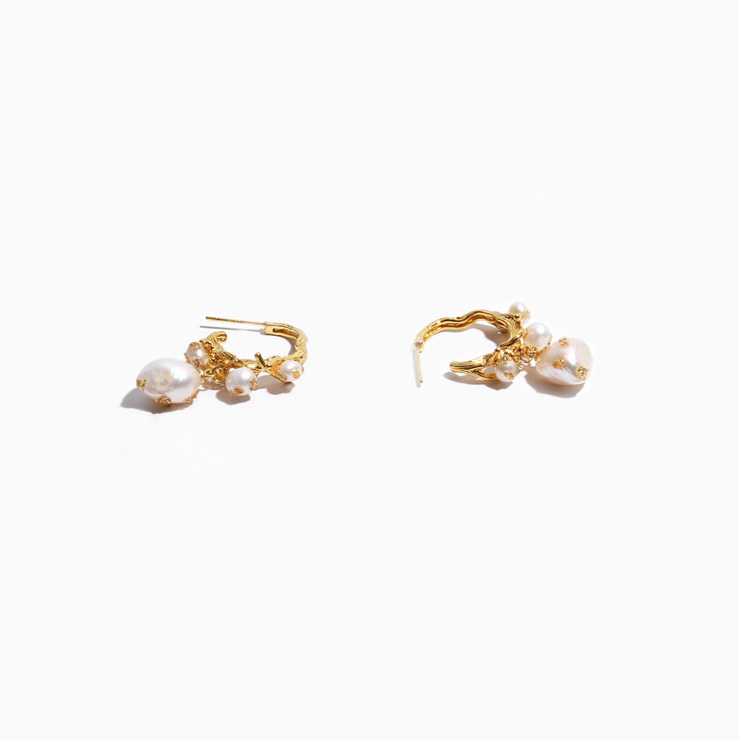 Broque Gold-plated with Natural Fresh WaterPearl Earrings