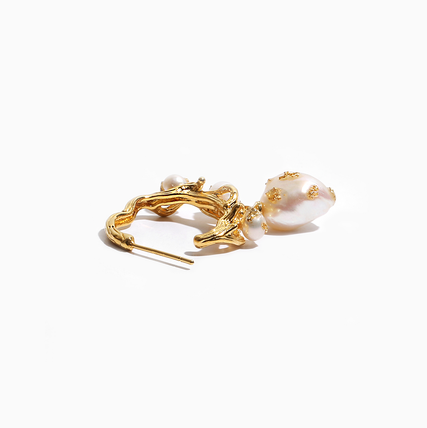 Broque Gold-plated with Natural Fresh WaterPearl Earrings