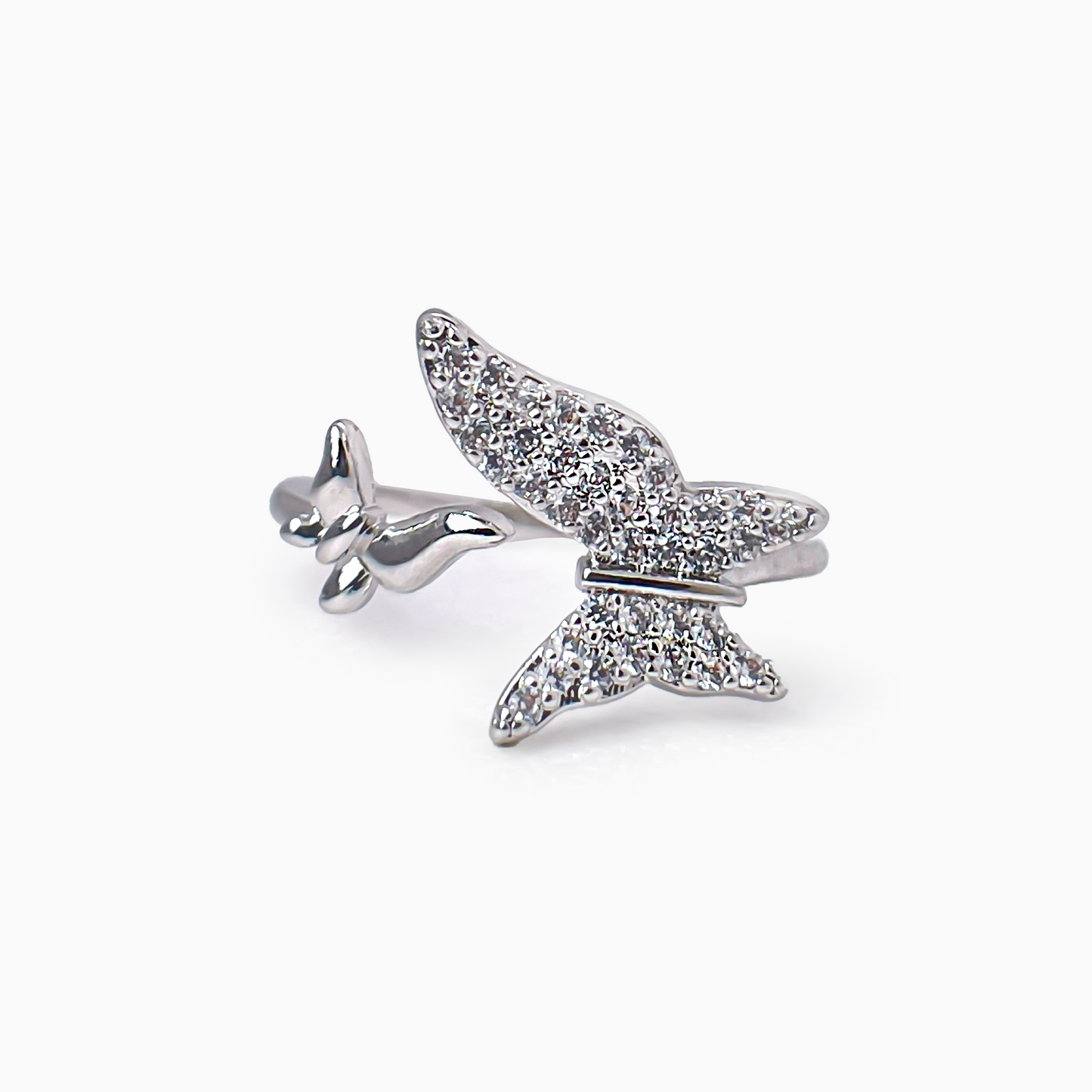 Silvery Butterfly Diamond Tiny Ring