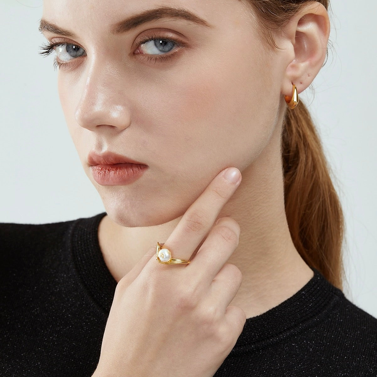 Gold-Plated with Gold-foil Natural Pearl Ring