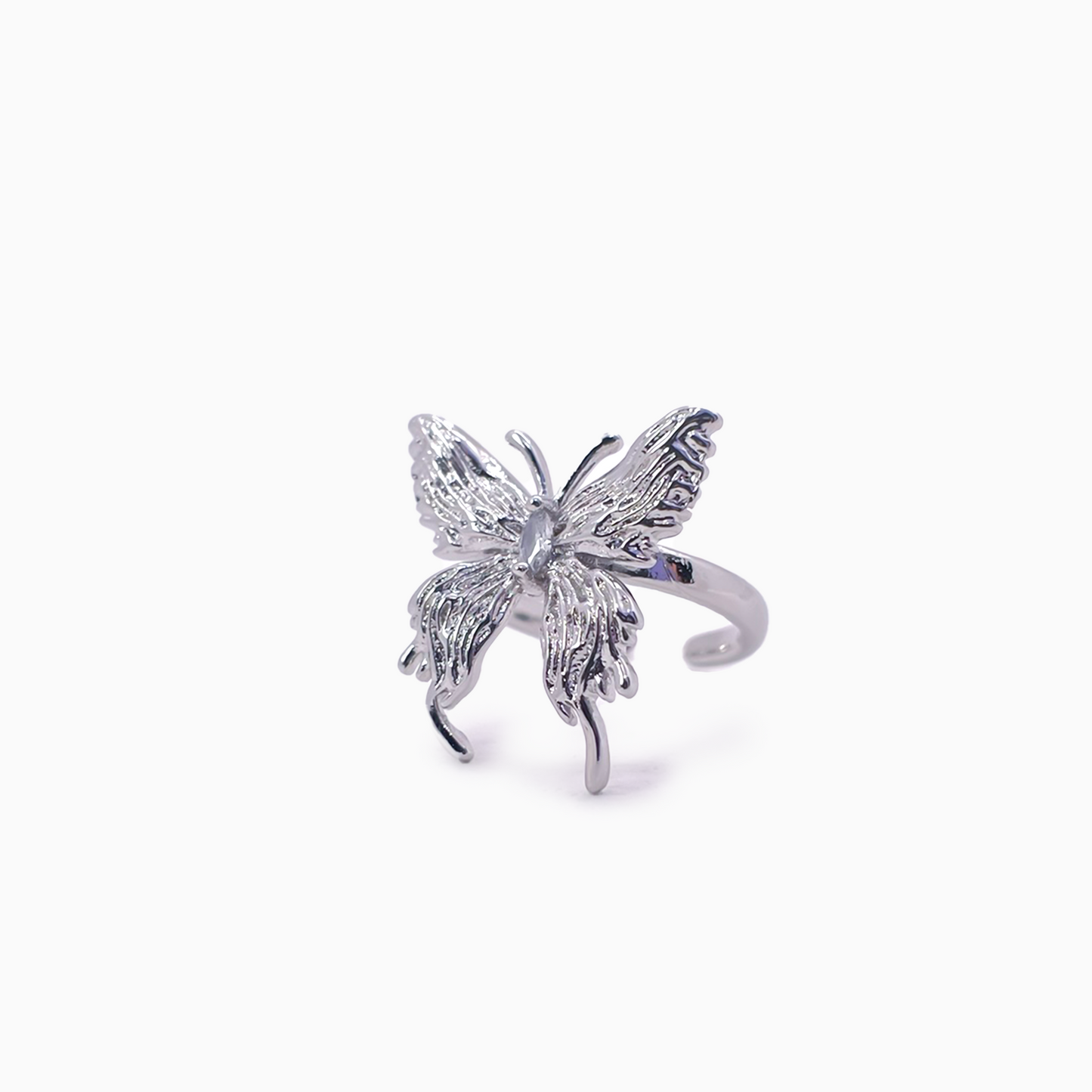 Silvery Butterfly Zircon Ring