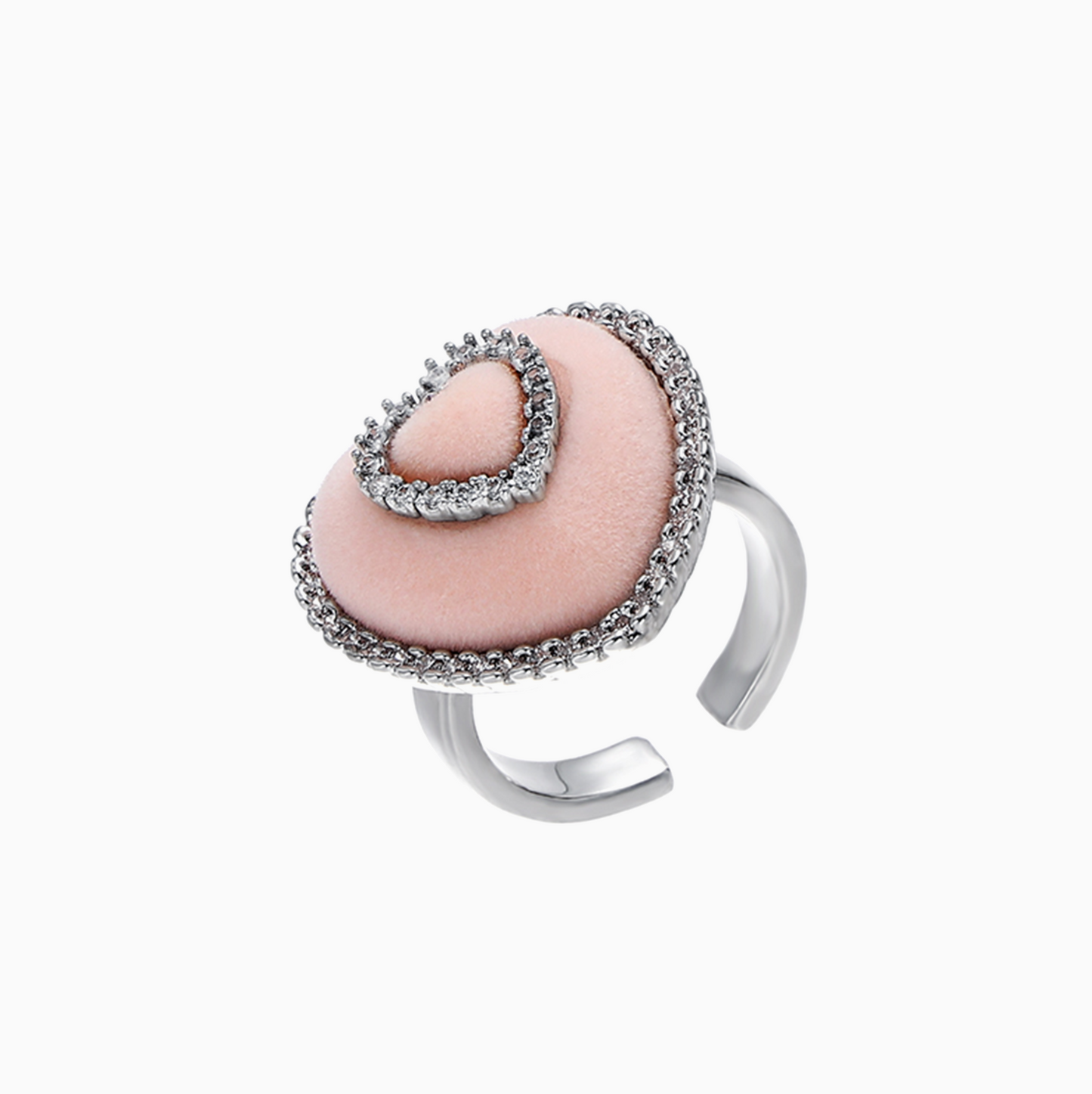 Platinum-plated Flocked Pink Heart Cute Girl Ring