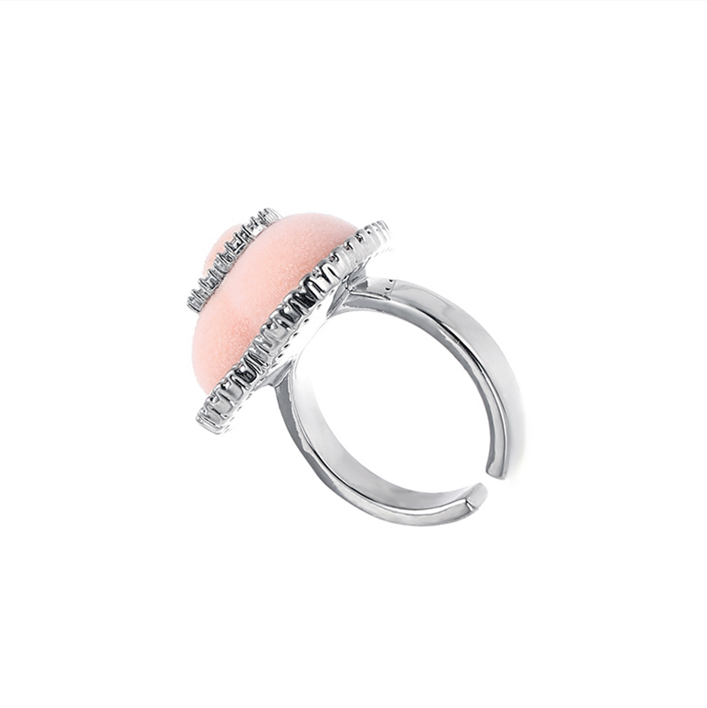 Platinum-plated Flocked Pink Heart Cute Girl Ring