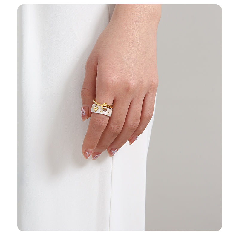 Handmade Gold foil Enamel Irregular Star Ring